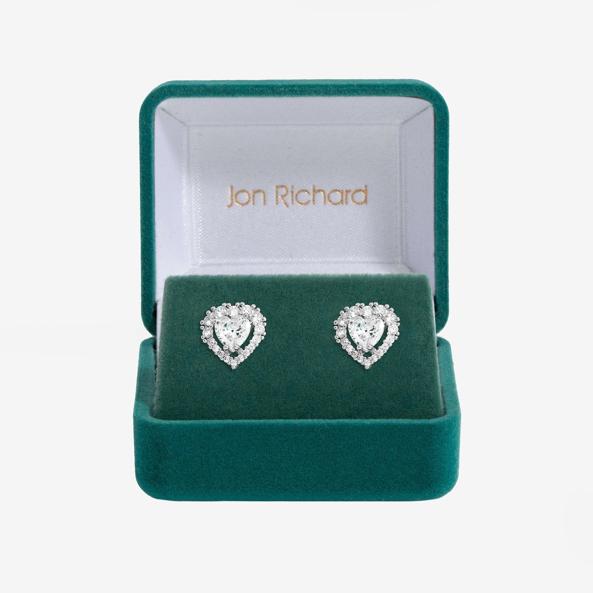 Jon Richard Rhodium Plated Cubic Zirconia Heart Stud Earrings - Gift Boxed