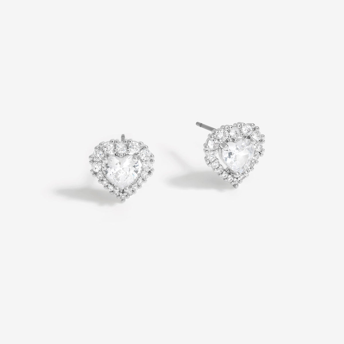Jon Richard Rhodium Plated Cubic Zirconia Heart Stud Earrings - Gift Boxed