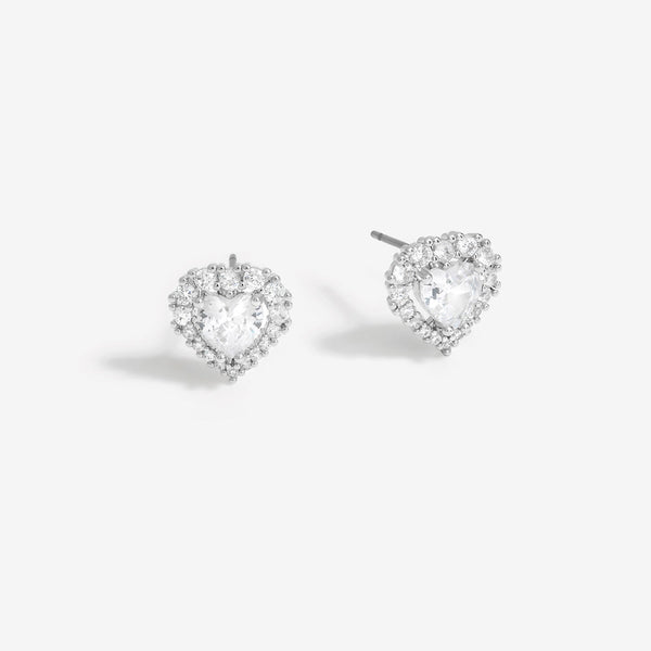 Jon Richard Rhodium Plated Cubic Zirconia Heart Stud Earrings - Gift Boxed
