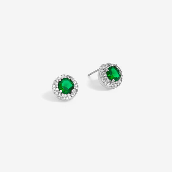 Jon Richard Rhodium Plated Cubic Zirconia Emerald Halo Stud Earrings - Gift Boxed