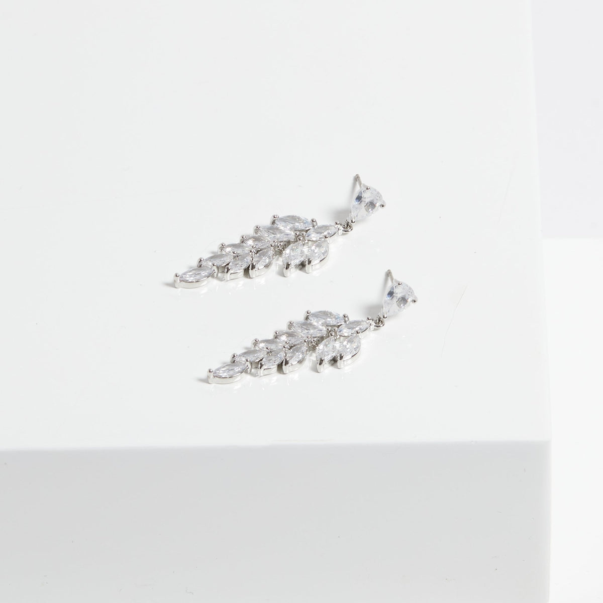 Jon Richard Rhodium Plated Cubic Zirconia Leaf Drop Earrings
