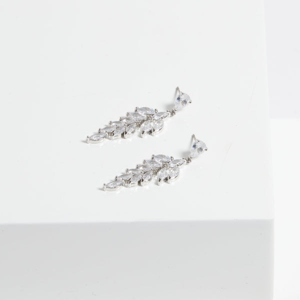 Jon Richard Rhodium Plated Cubic Zirconia Leaf Drop Earrings