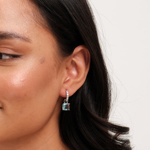 Jon Richard Rhodium Plated And Aqua Huggie Earrings