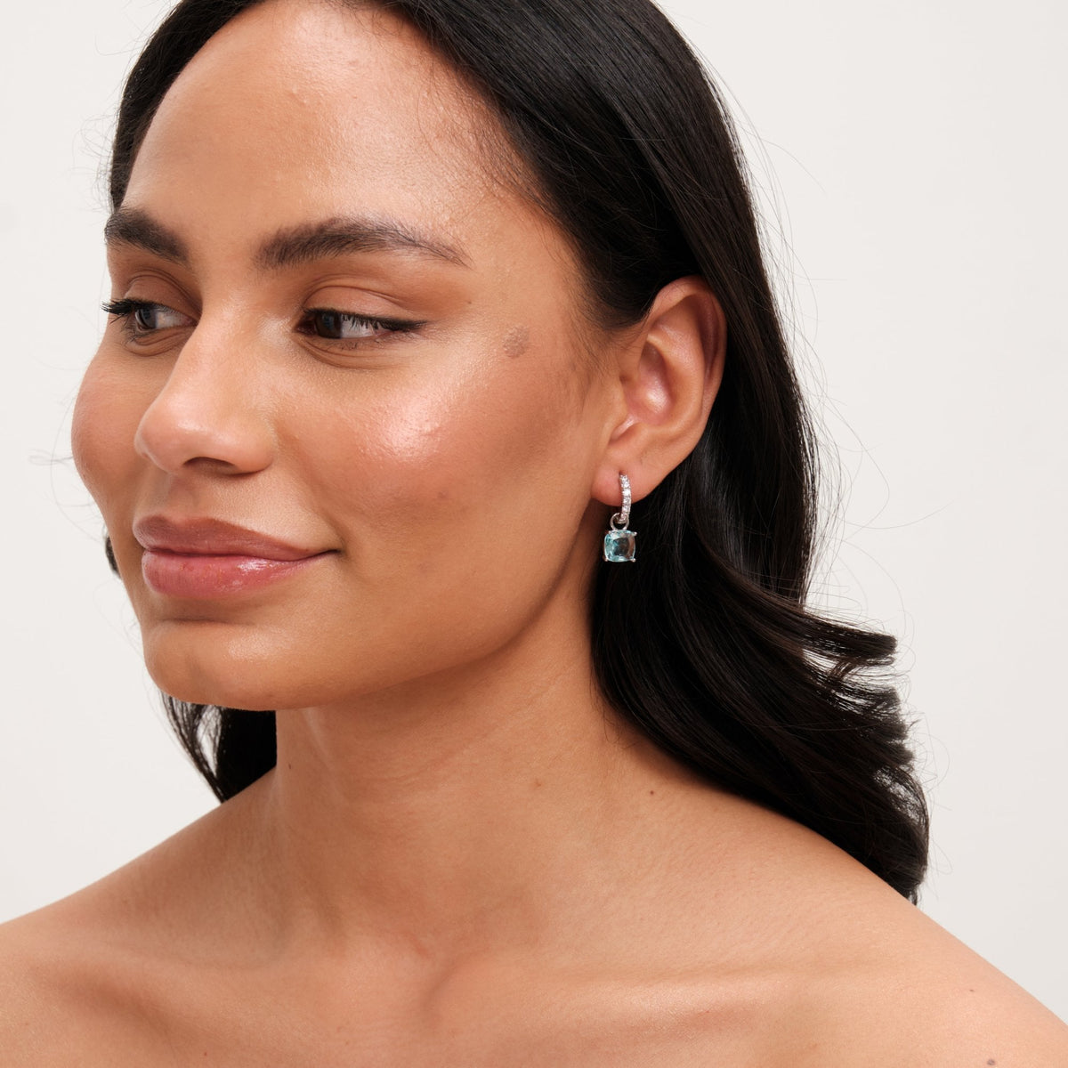 Jon Richard Rhodium Plated And Aqua Huggie Earrings