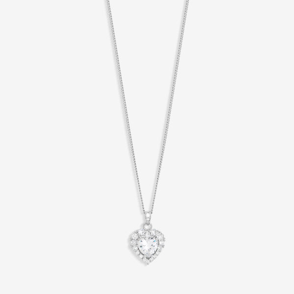 Jon Richard Rhodium Plated Cubic Zirconia Heart Pendant - Gift Boxed