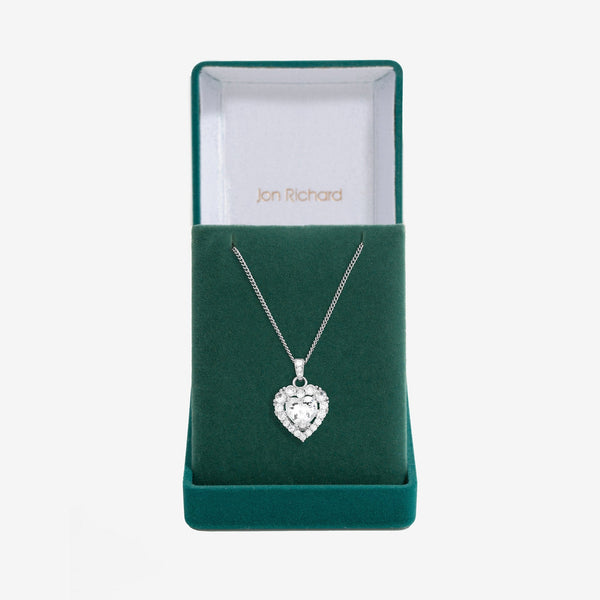 Jon Richard Rhodium Plated Cubic Zirconia Heart Pendant - Gift Boxed