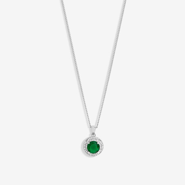Jon Richard Rhodium Plated Cubic Zirconia Emerald Halo Pendant - Gift Boxed