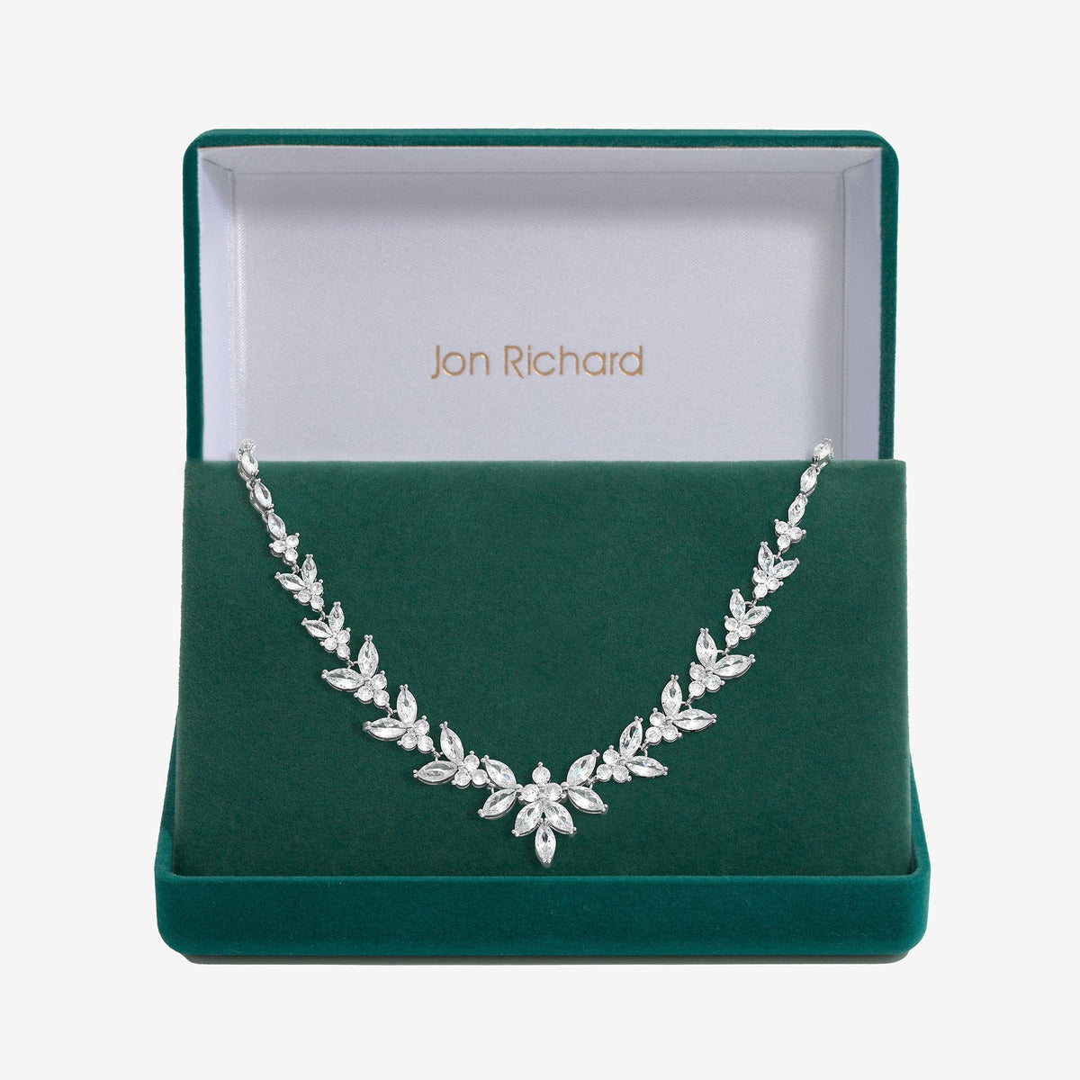 Jon Richard Rhodium Plated Cubic Zirconia Statement Floral Necklace - Gift Boxed