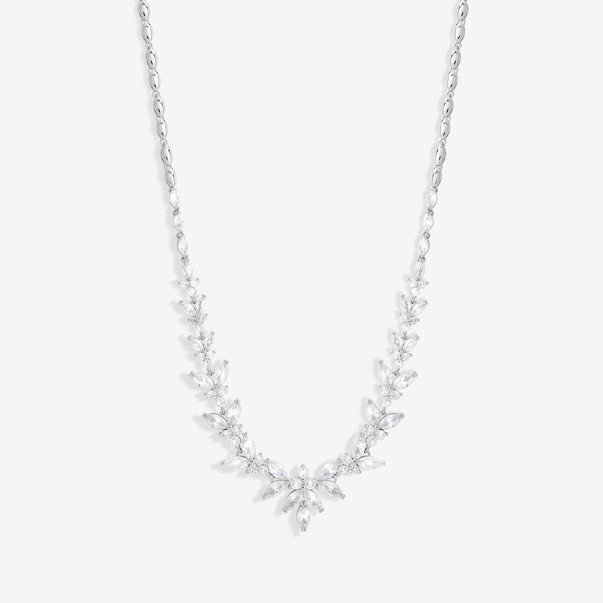 Jon Richard Rhodium Plated Cubic Zirconia Statement Floral Necklace - Gift Boxed
