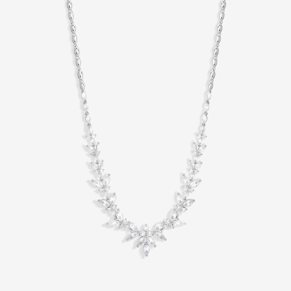 Jon Richard Rhodium Plated Cubic Zirconia Statement Floral Necklace - Gift Boxed