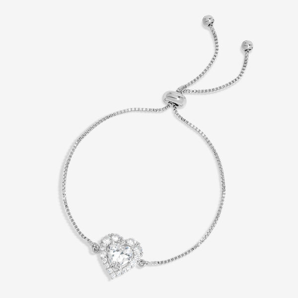 Jon Richard Rhodium Plated Cubic Zirconia Heart Toggle Bracelet - Gift Boxed