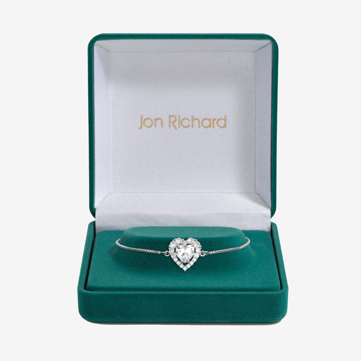 Jon Richard Rhodium Plated Cubic Zirconia Heart Toggle Bracelet - Gift Boxed