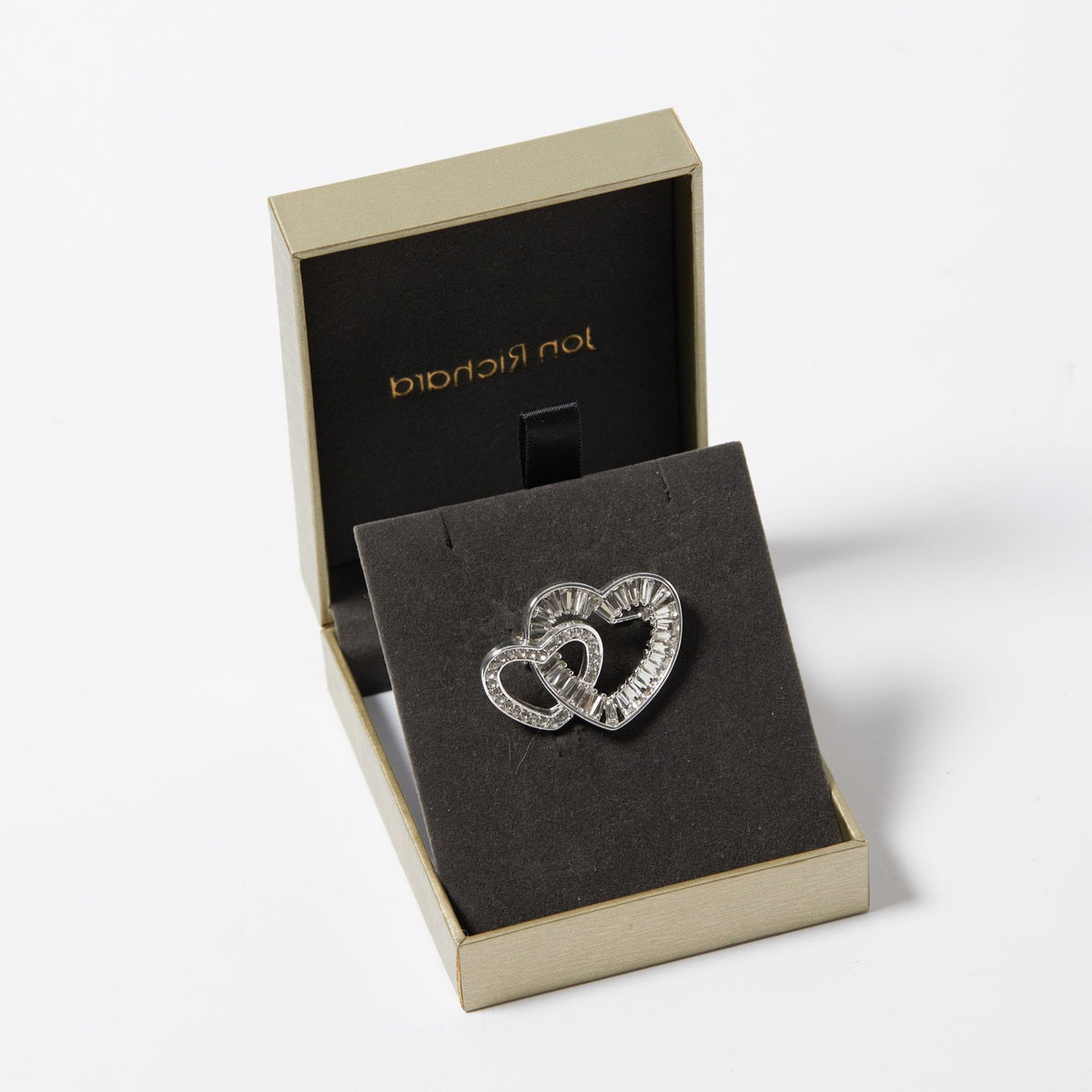 Jon Richard Silver Plated Interlink Crystal Heart Brooch - Gift Boxed