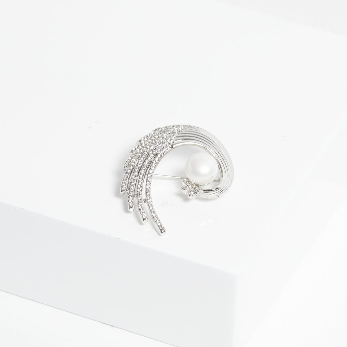Jon Richard Silver Plated Crystal And Swirl Pearl Brooch - Gift Boxed