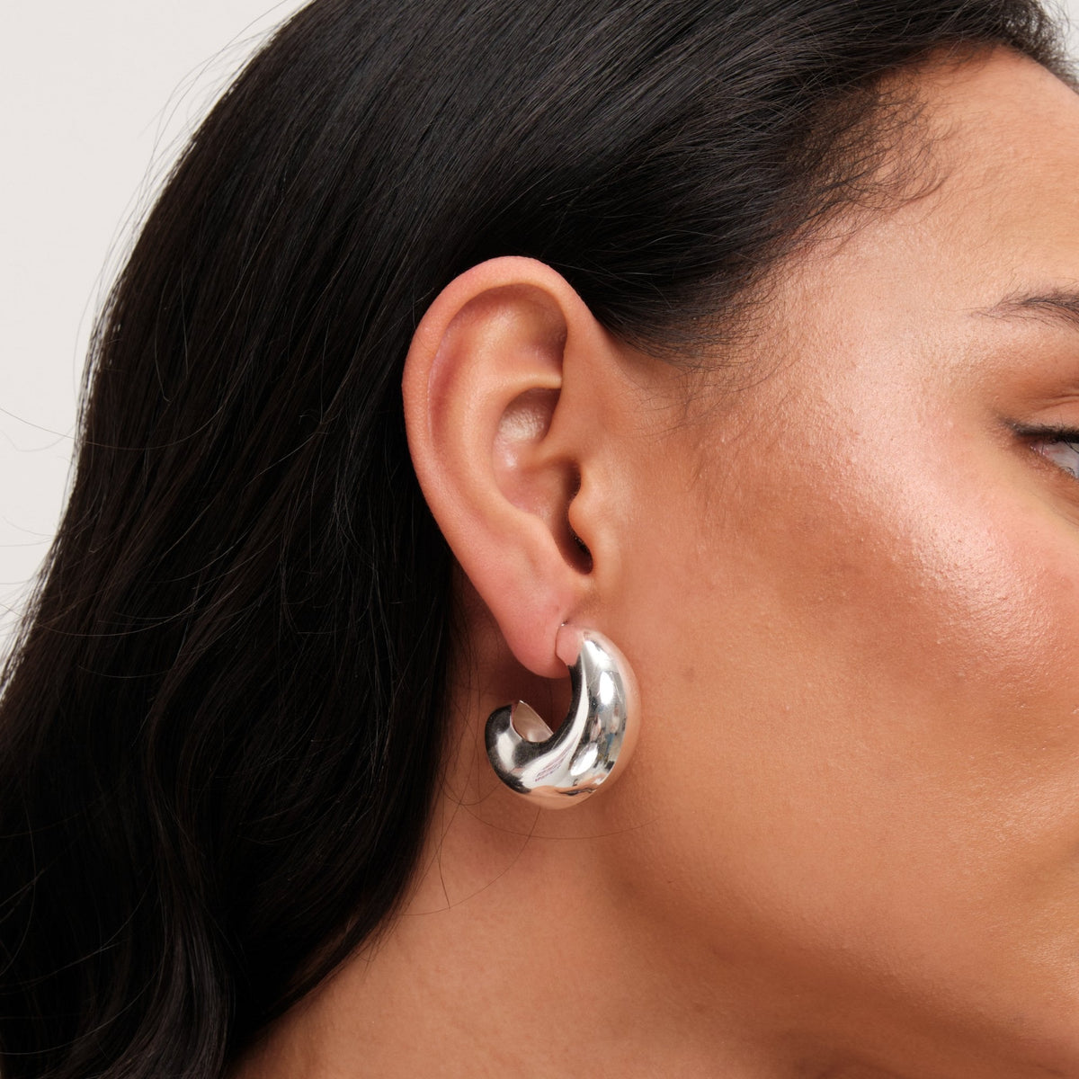 Mood Silver Polished Tapered Chubby Hoop Earrings