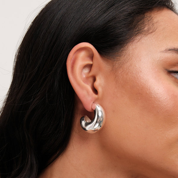 Mood Silver Polished Tapered Chubby Hoop Earrings