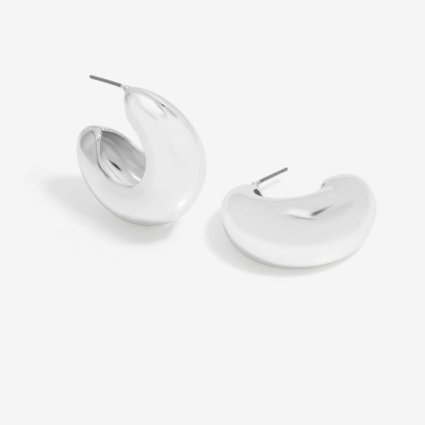 Mood Silver Polished Tapered Chubby Hoop Earrings