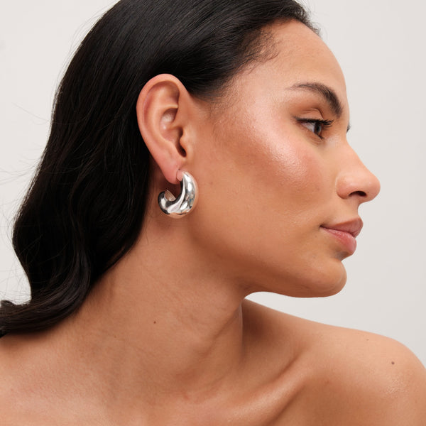 Mood Silver Polished Tapered Chubby Hoop Earrings