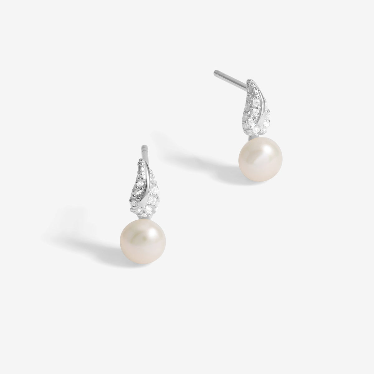 Simply Silver Sterling Silver 925 Pave and Pearl Drop Stud Earrings