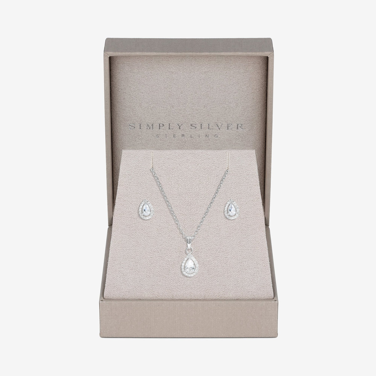 Simply Silver Sterling Silver 925 Cubic Zirconia Halo Teardrop Set - Gift Boxed