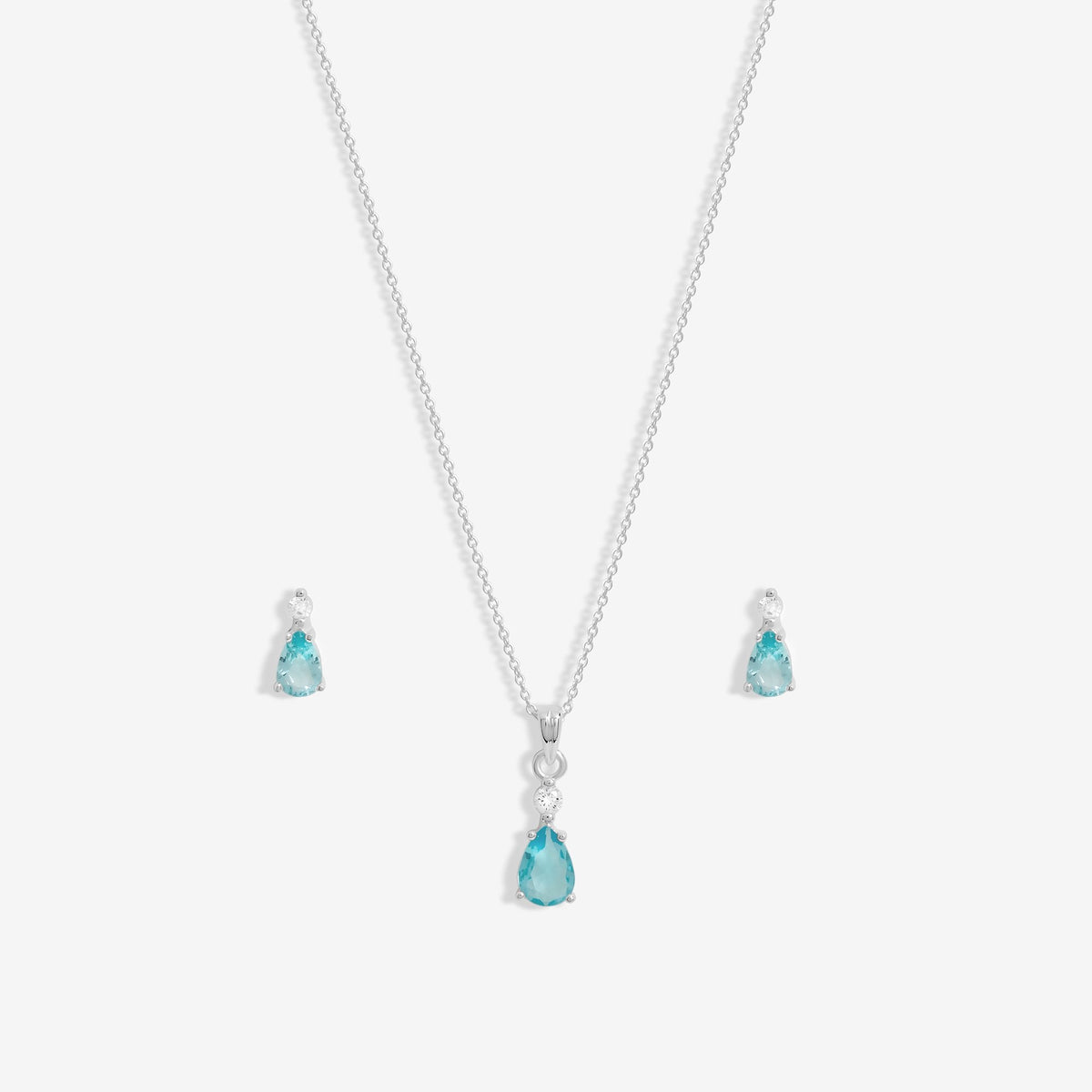 Simply Silver Sterling Silver 925 Cubic Zirconia and Aqua drop set- Gift Boxed