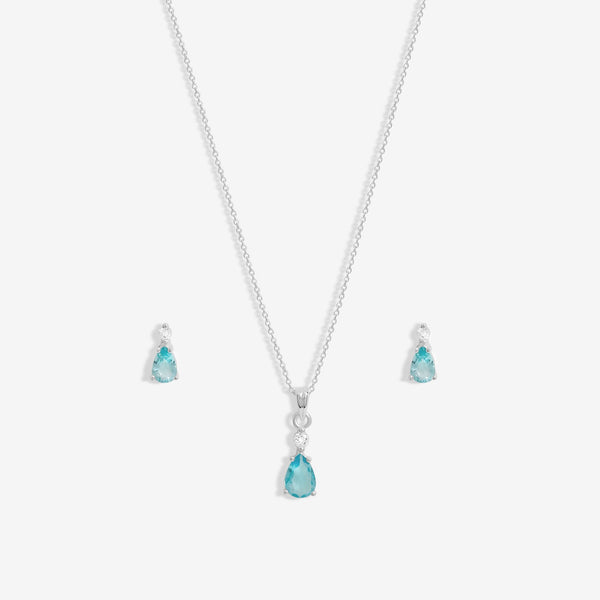 Simply Silver Sterling Silver 925 Cubic Zirconia and Aqua drop set- Gift Boxed