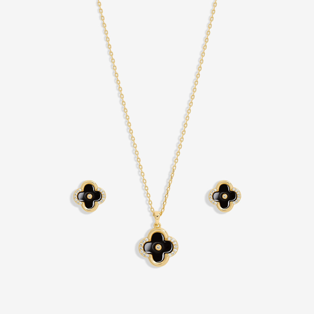 Inicio Gold Plated And Jet Enamel Clover Set - Gift Boxed