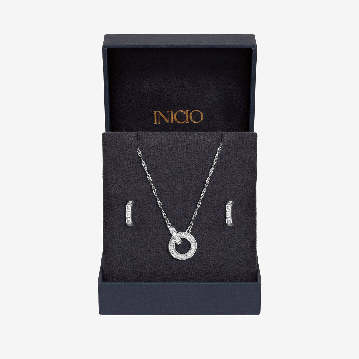Inicio Rhodium Plated Cubic Zirconia Linked Circle Set - Gift Boxed