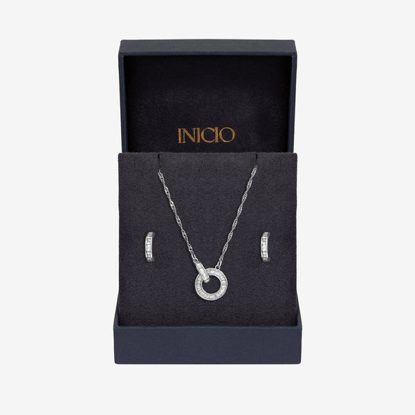Inicio Rhodium Plated Cubic Zirconia Linked Circle Set - Gift Boxed