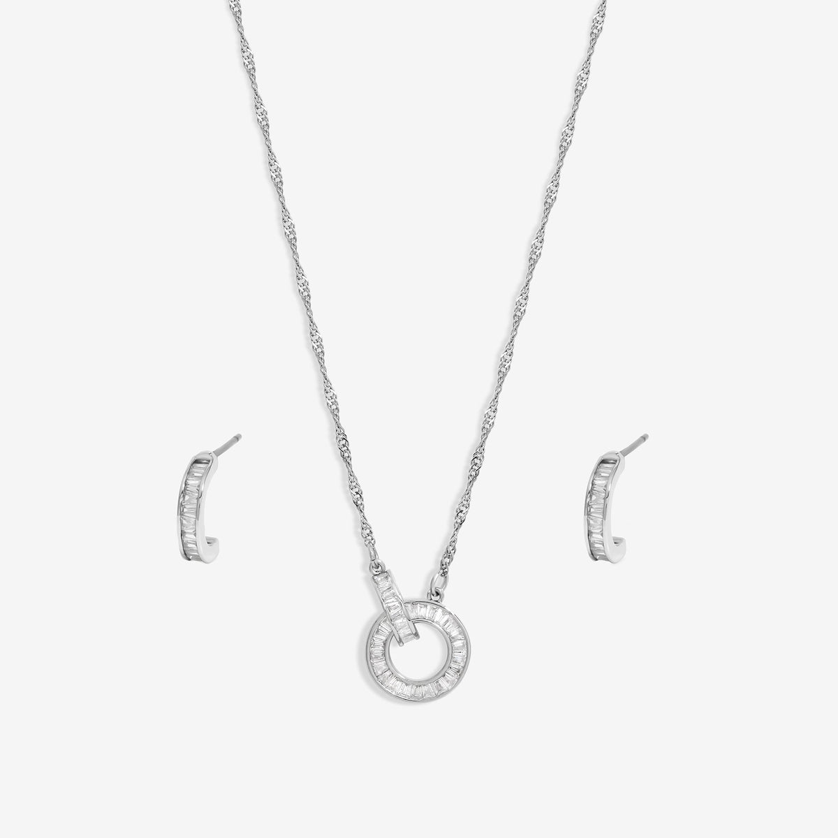 Inicio Rhodium Plated Cubic Zirconia Linked Circle Set - Gift Boxed