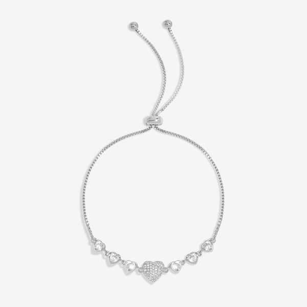 Jon Richard Rhodium Plated Cubic Zirconia Micro Pave Heart Toggle Bracelet - Gift Boxed