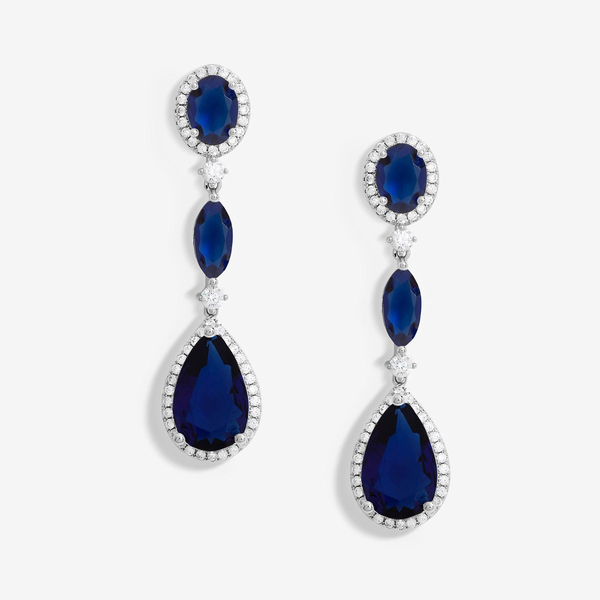 Jon Richard Rhodium Plated Cubic Zirconia Sapphire Statement Pear Drop Earrings