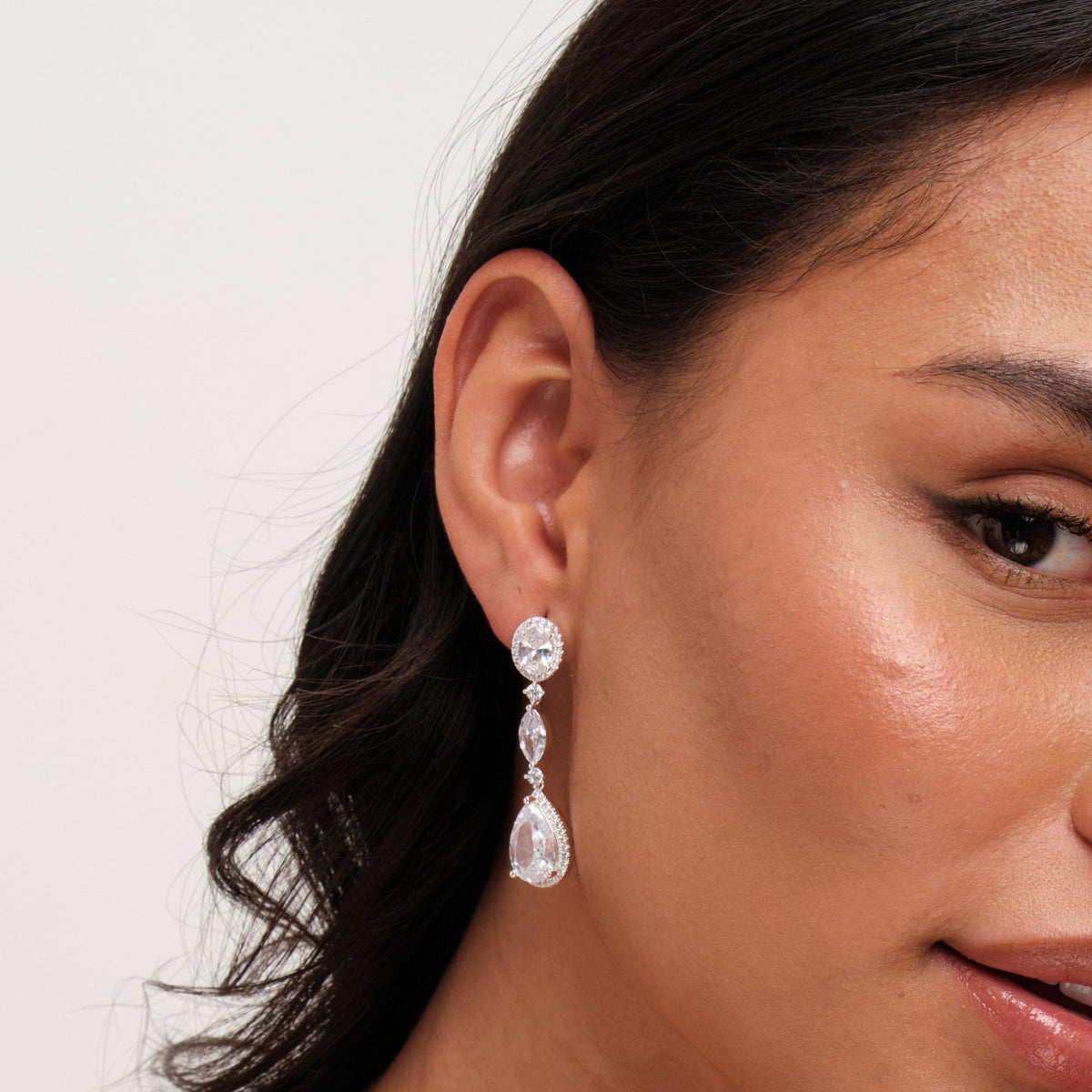 Jon Richard Rhodium Plated Cubic Zirconia Statement Pear Drop Earrings