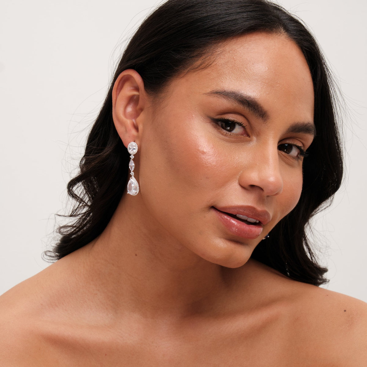 Jon Richard Rhodium Plated Cubic Zirconia Statement Pear Drop Earrings