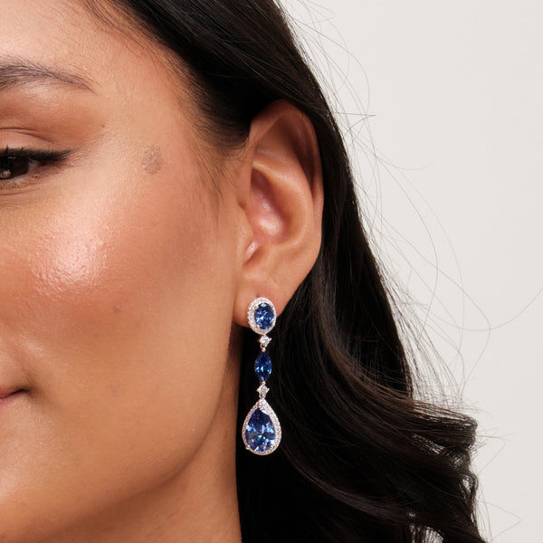 Jon Richard Rhodium Plated Cubic Zirconia Sapphire Statement Pear Drop Earrings