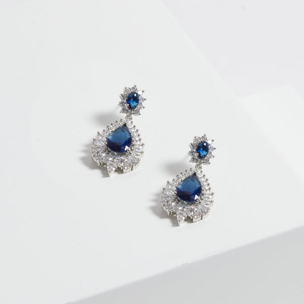 Jon Richard Rhodium Plated Cubic Zirconia And Sapphire Statement Earrings