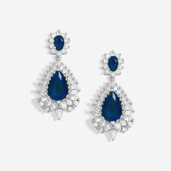 Jon Richard Rhodium Plated Cubic Zirconia And Sapphire Statement Earrings