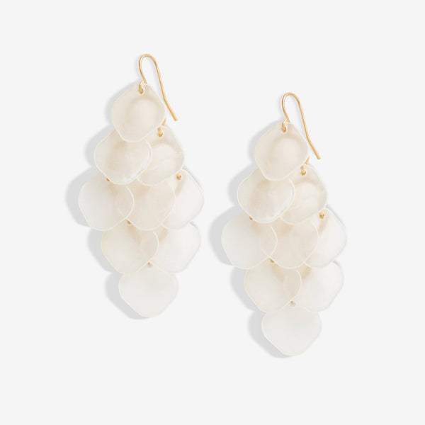 Mood Gold White Layered Shell Chandelier Drop Earrings