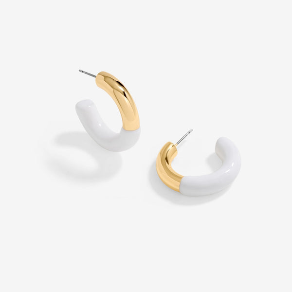 Mood Gold White Half Enamel Hoop Earrings