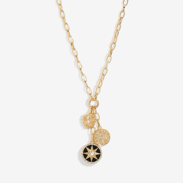 Mood Gold Black And Crystal Celestial Charm Pendant Necklace