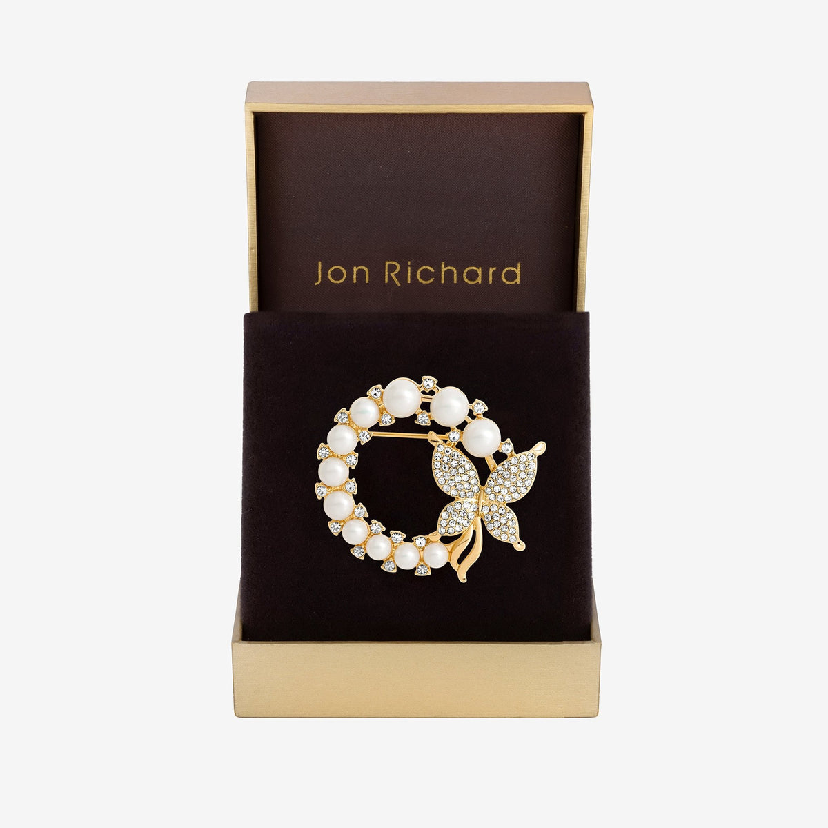 Jon Richard Gold Plated Pearl And Butterfly Wreath Brooch - Gift Boxed