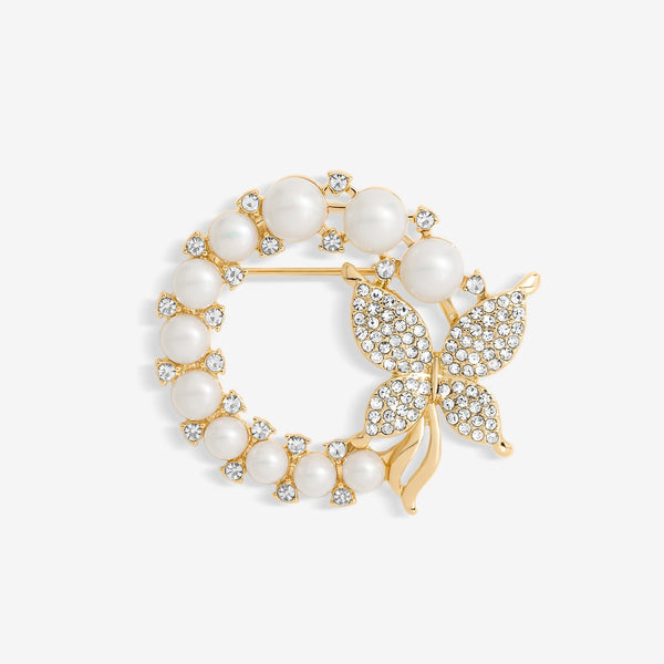 Jon Richard Gold Plated Pearl And Butterfly Wreath Brooch - Gift Boxed