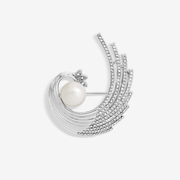 Jon Richard Silver Plated Crystal And Swirl Pearl Brooch - Gift Boxed