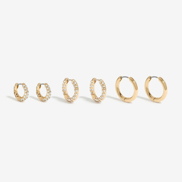 Mood Gold Crystal Mini Hoop Earrings - Pack of 3
