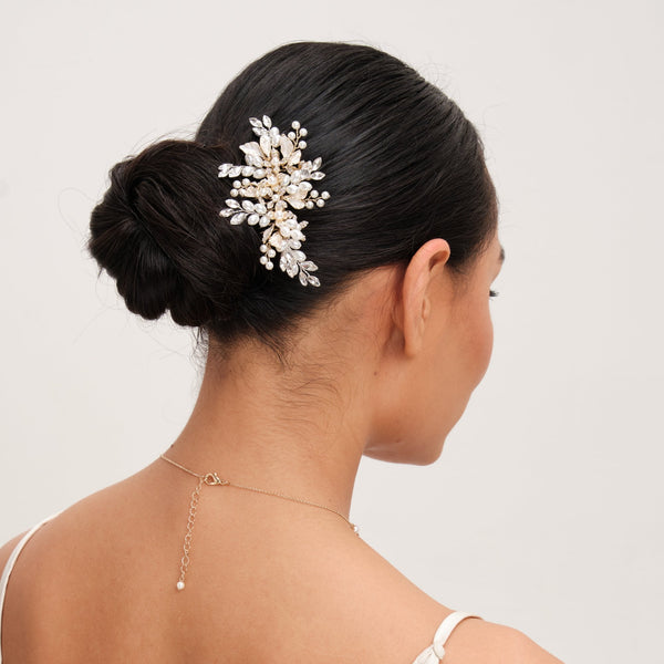 Jon Richard Gold Plated Pearl And Crystal Floral Comb