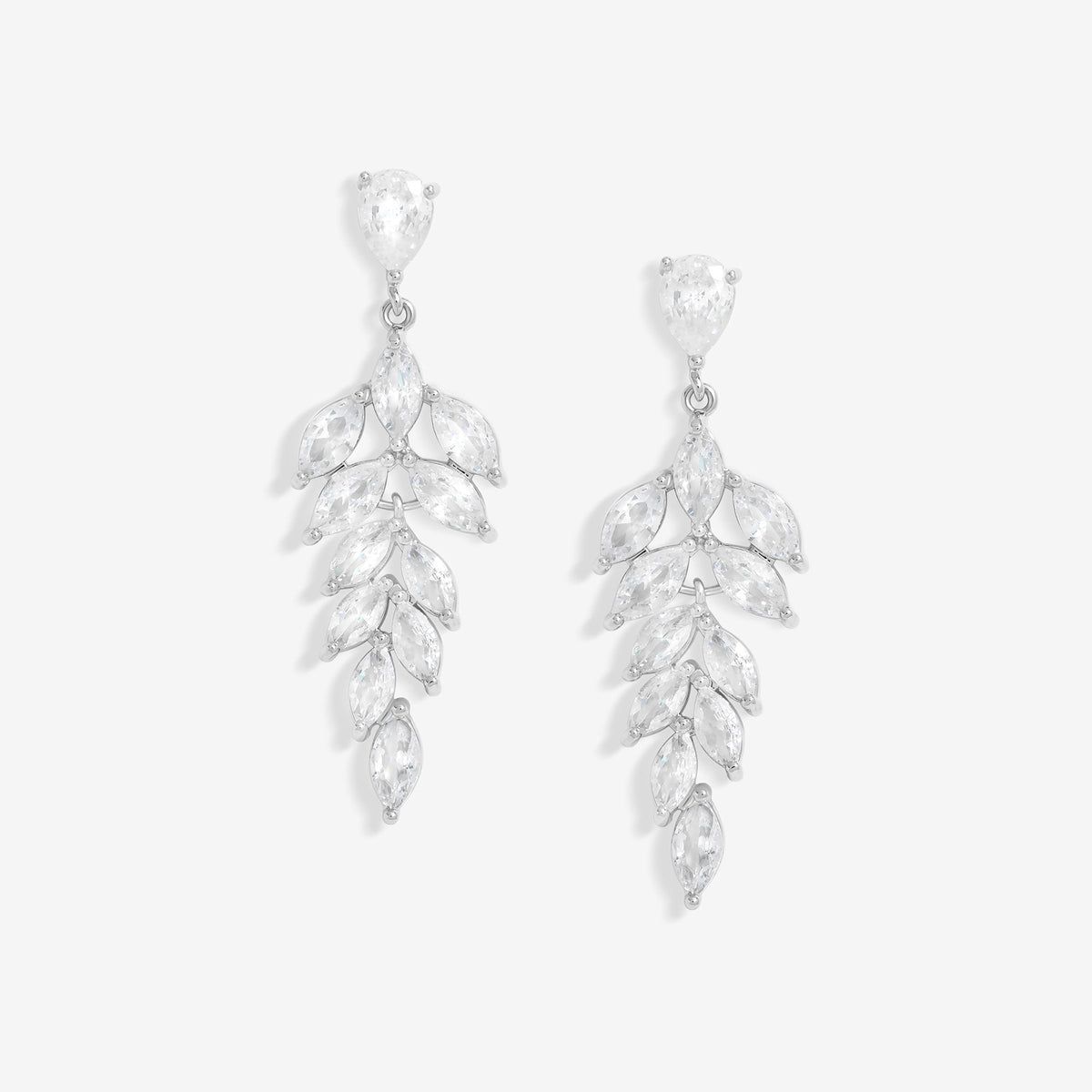 Jon Richard Rhodium Plated Cubic Zirconia Leaf Drop Earrings