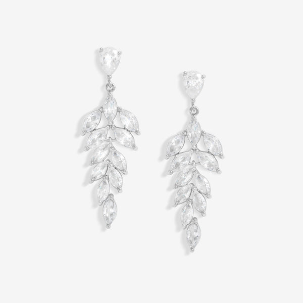 Jon Richard Rhodium Plated Cubic Zirconia Leaf Drop Earrings