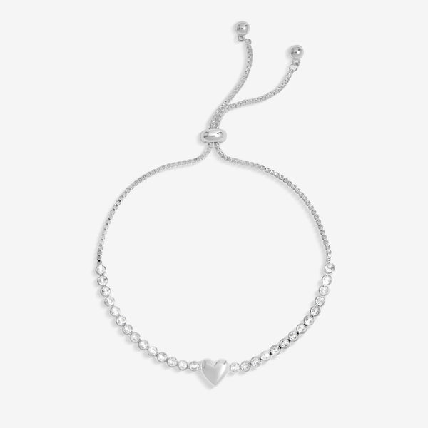 Jon Richard Silver Plated Polished Heart And Crystal Toggle Bracelet