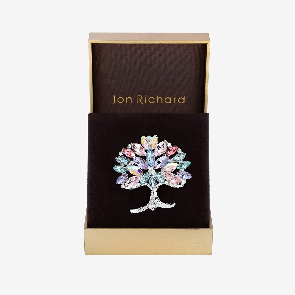 Jon Richard Silver Plated Multi Coloured Tree Of Life Brooch - Gift Boxed