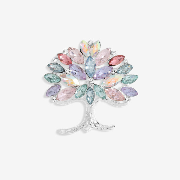 Jon Richard Silver Plated Multi Coloured Tree Of Life Brooch - Gift Boxed